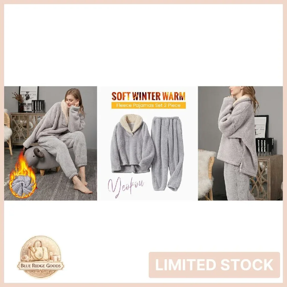 Cozy Fleece Pajama Set Sherpa Pullover Pants Loungewear Sleepwear Warm